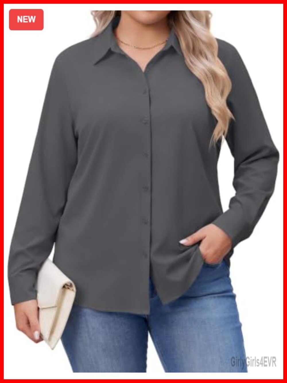 Women's Plus Size Button Down Shirt Long Sleeve Stretch Office Top